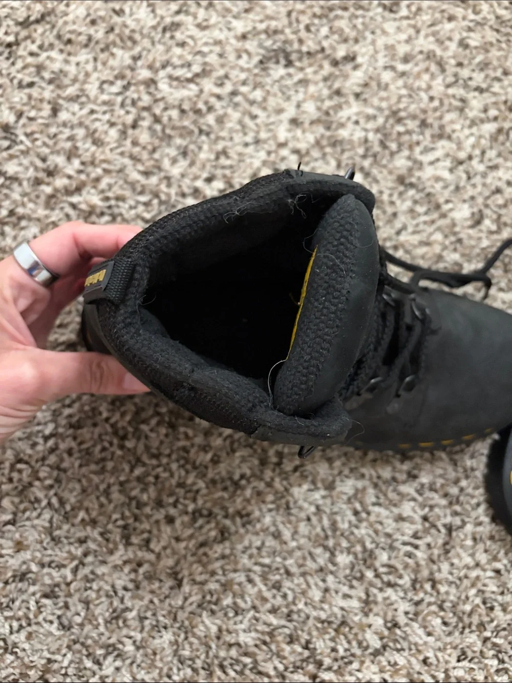 Dr. Martens Black Leather Work Boots with Yellow Stitching